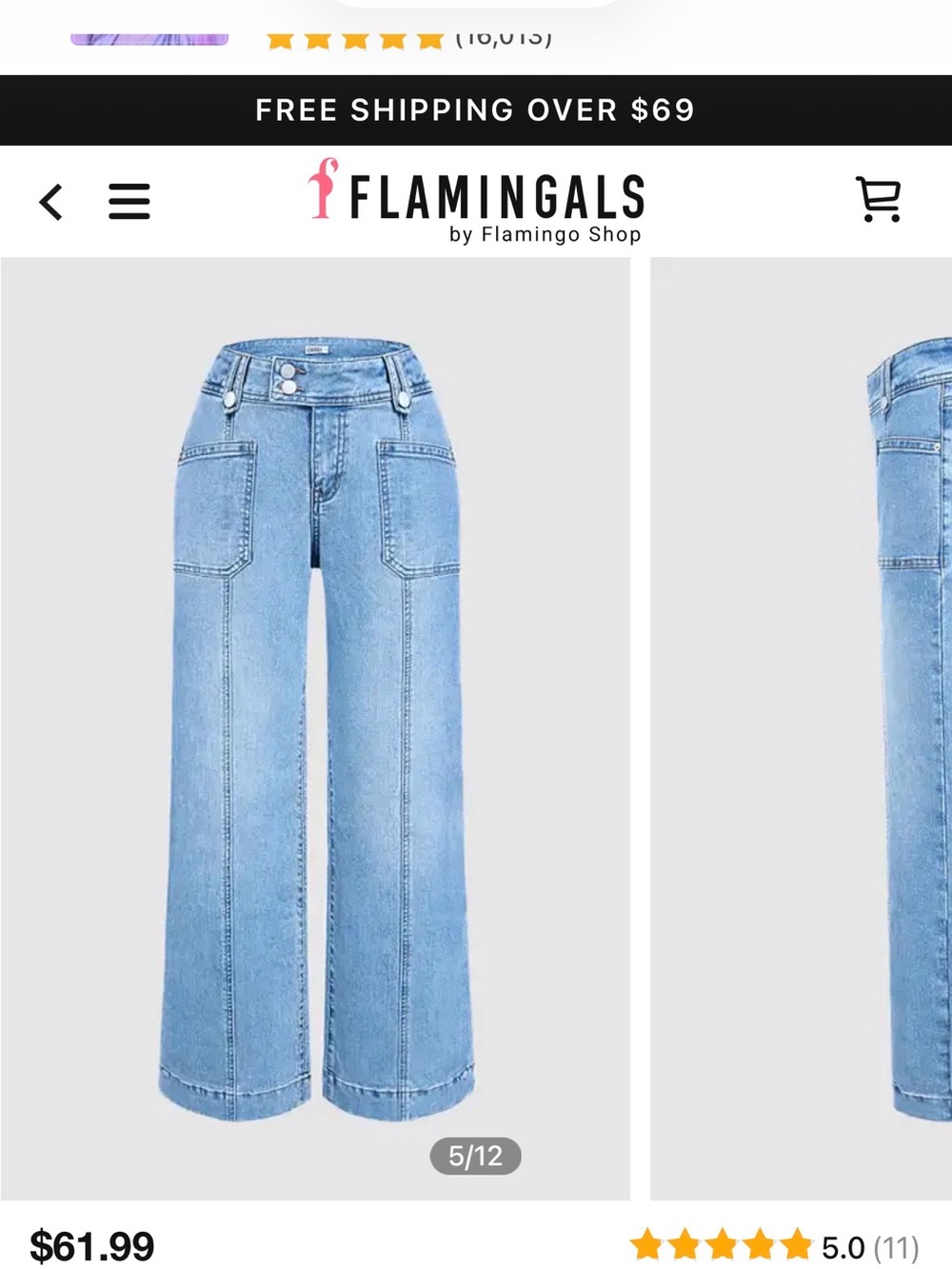 Flamingals Light Blue High-Rise Straight Leg Utility Jeans